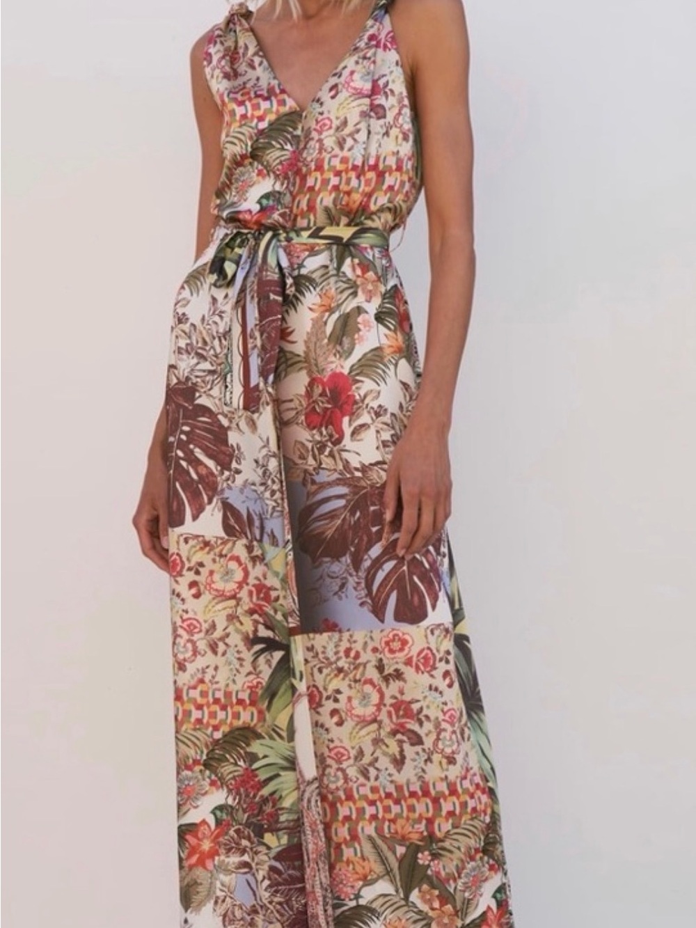 Zara Floral Patchwork Wide-Leg Jumpsuit in Cream and Multi